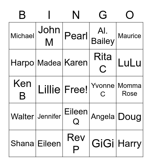 Asbury Park Senior Center Bingo Card