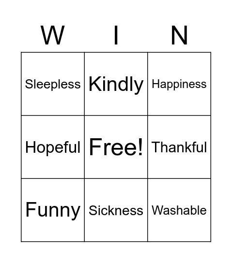 Useful Suffixes Bingo Card