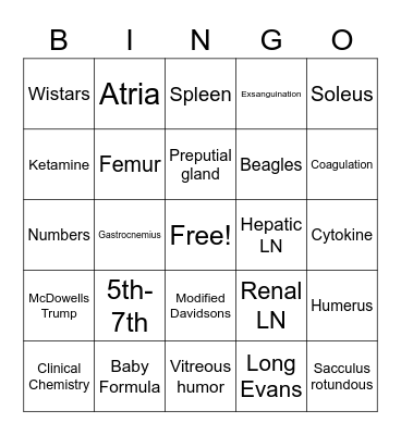 Necropsy Bingo Card