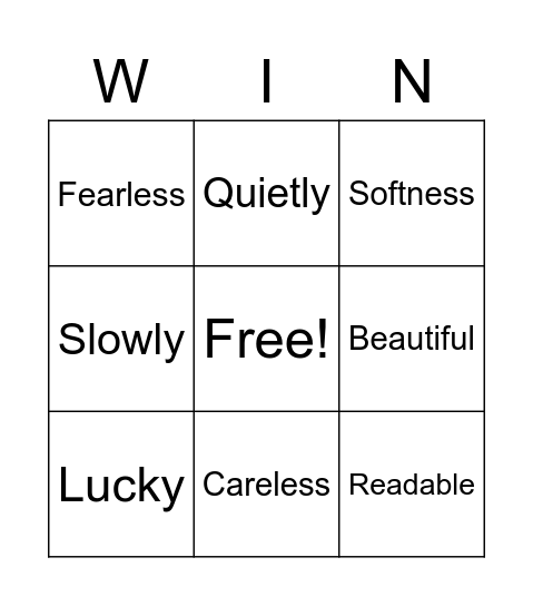 Useful Suffixes Bingo Card