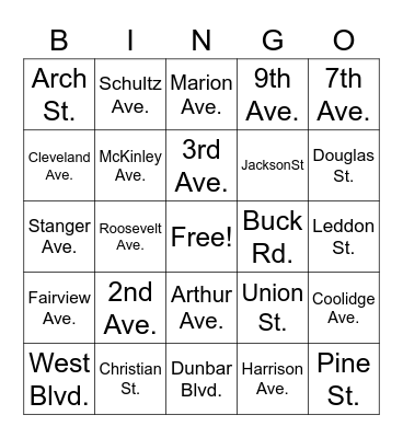 “The Roads We Travel” Bingo Card