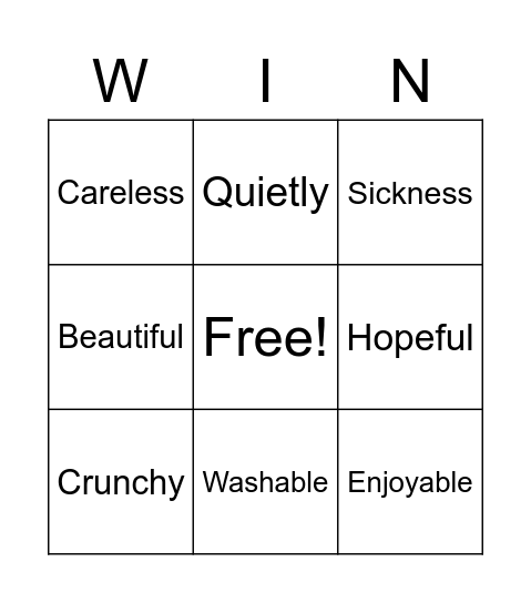 Useful Suffixes Bingo Card