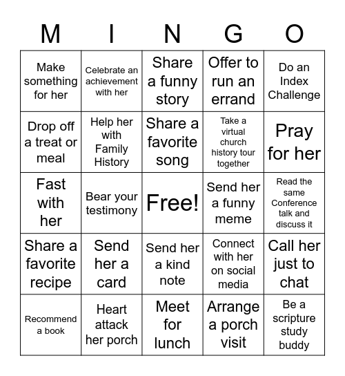 Ministering Bingo Card