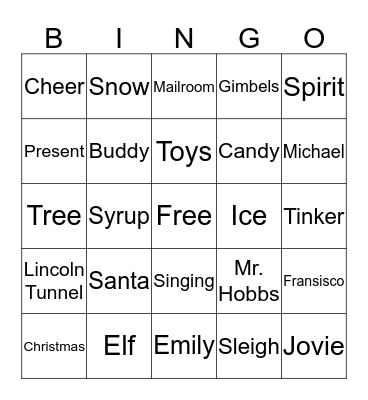 Elf Bingo Card