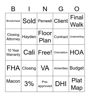 D. R. Horton Bingo Card