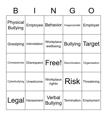 Workplace bullying Bingo Card