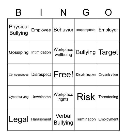 Workplace bullying Bingo Card