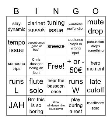 Band Bingo 2023 Bingo Card