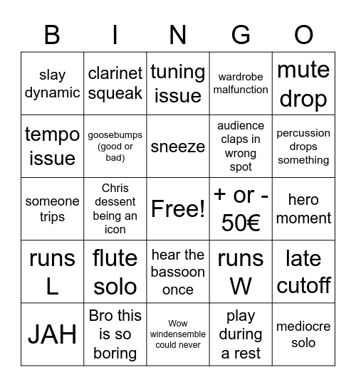 Band Bingo 2023 Bingo Card