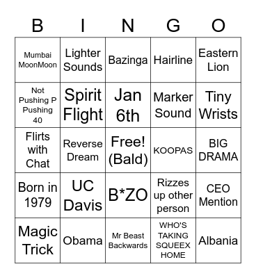 Squeex Bits Bingo Card
