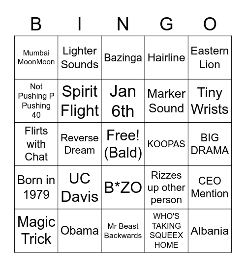 Squeex Bits Bingo Card