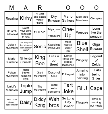 Mario Movie Bingo Card