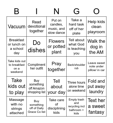 Love Week Bingo Card