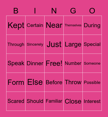 Vocabulary BINGO Card