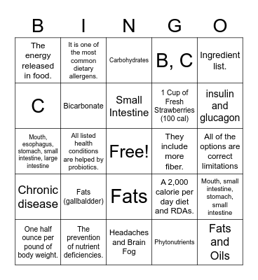 Health bingo Card