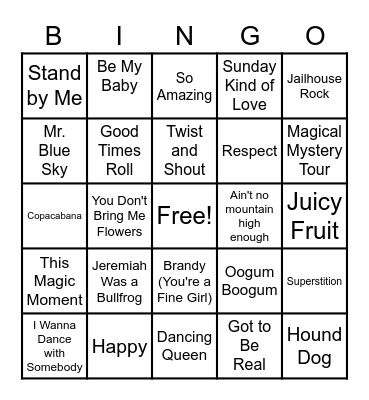 Musical Bingo Card