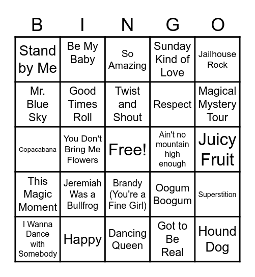 Musical Bingo Card