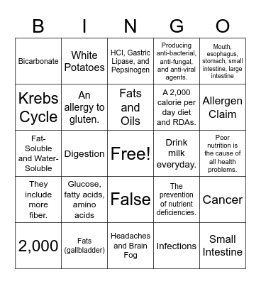 Health bingo Card