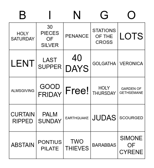 LENTEN Bingo Card