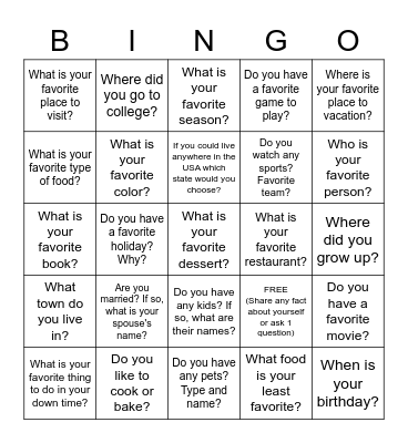 Get To Know You BINGO Card