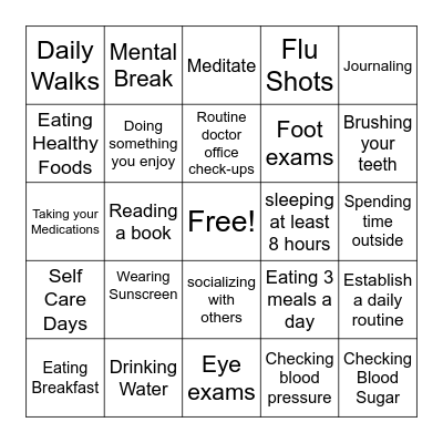 Healthy Habits Bingo! Bingo Card