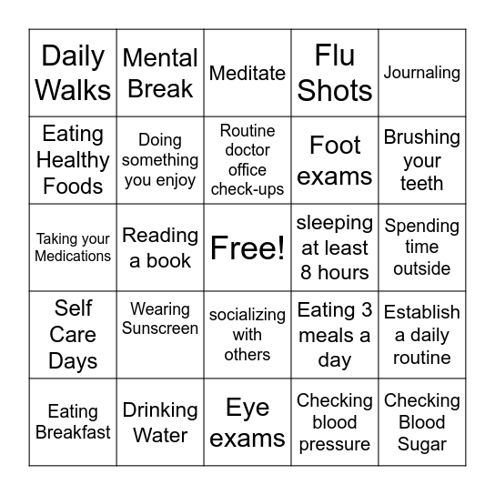 Healthy Habits Bingo! Bingo Card