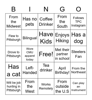Tepper Partners Club Bingo Card