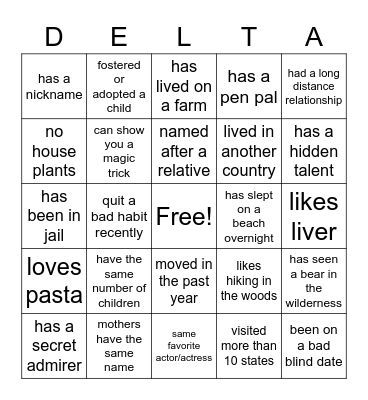 "Rounding Up Some Good Deltas" Bingo Card