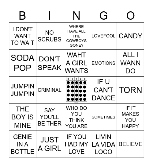 90's POP HITS Bingo Card