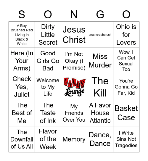 EMO Night pt.2 Bingo Card