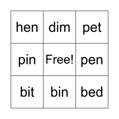 e vs i bingo Card