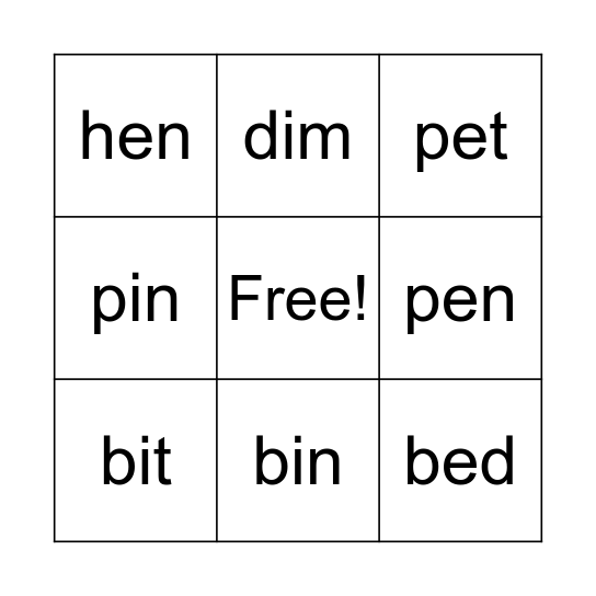 e vs i bingo Card