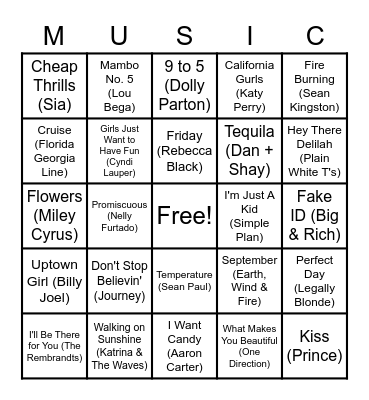 Music Bingo Card
