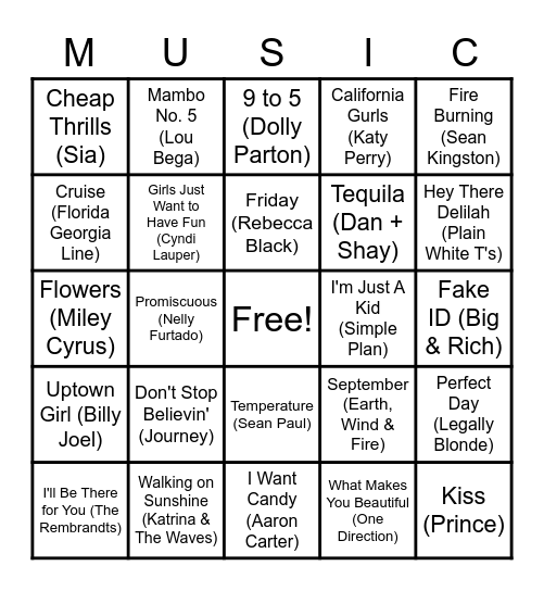 Music Bingo Card