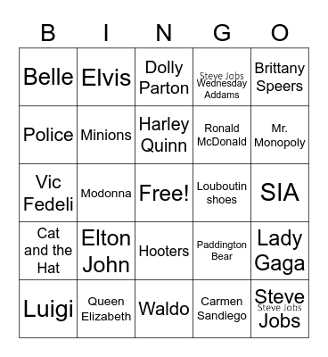 Clothing/Uniform Bingo Card