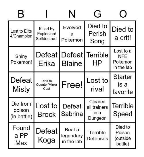 Kaizo IronMON Bingo! Bingo Card