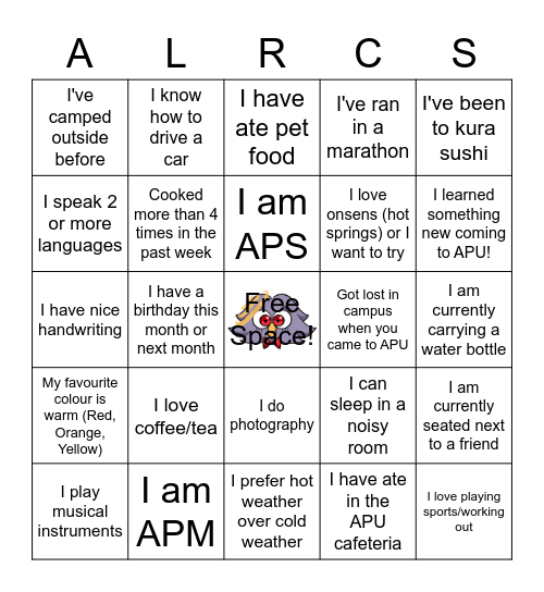 ALRCS Bingo Card