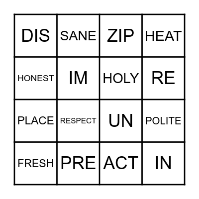 Prefix Bingo Card