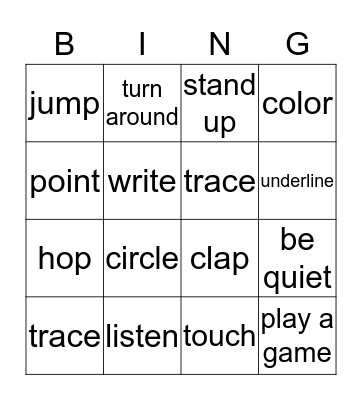 English Words Bingo Card