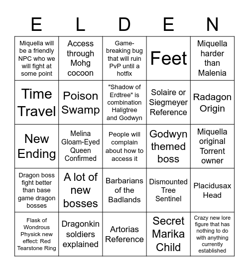 Shadow of the Erdtree Bingo Card