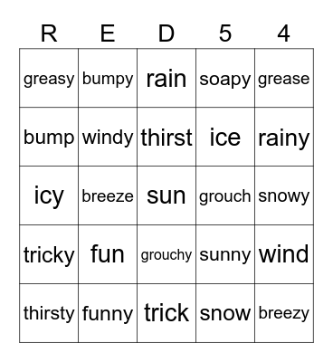 Red 54 Bingo Card