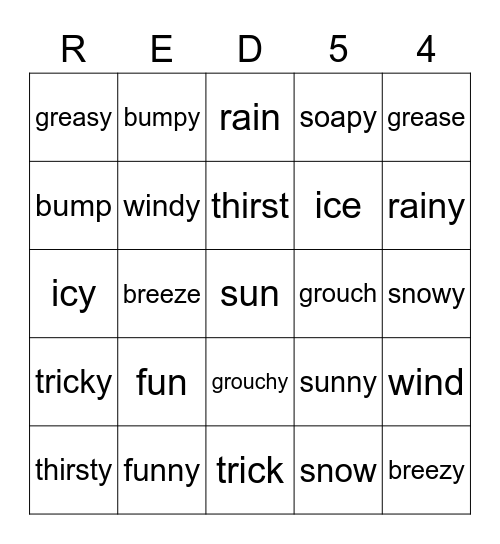 Red 54 Bingo Card