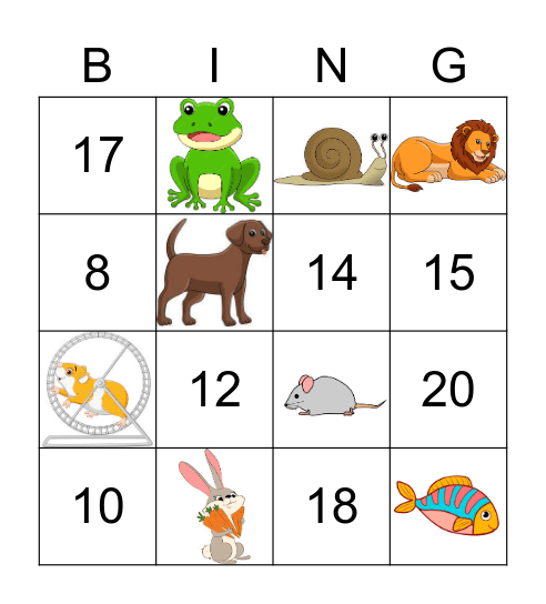 Animals and Numbers Bingo Card