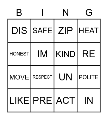 Prefix Bingo Card