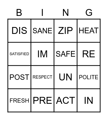 Prefix Bingo Card