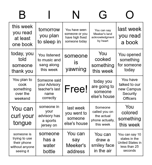 April Advisory Bingo Card