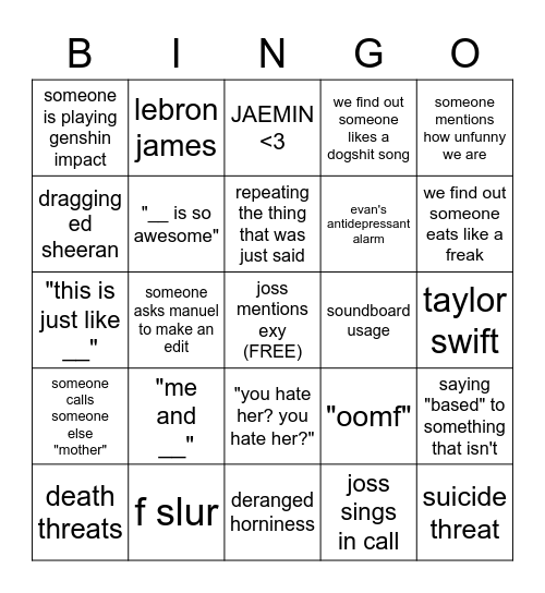 pwe bingo Card