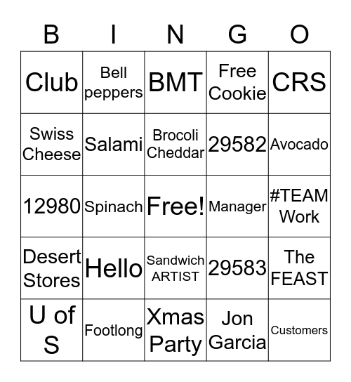 SUBWAY BINGO Card