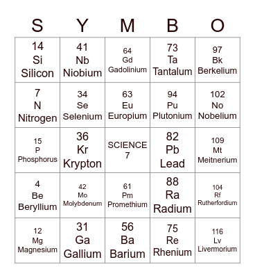 SYMBO SCIENCE 8 Bingo Card