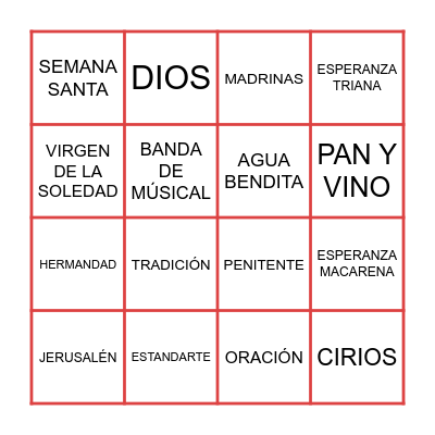 Semana Santa Bingo Card